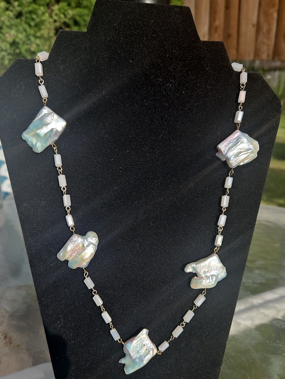 Vintage Baroque Freshwater BIWA Pearl Statement Station Necklace Gold Tone 20in